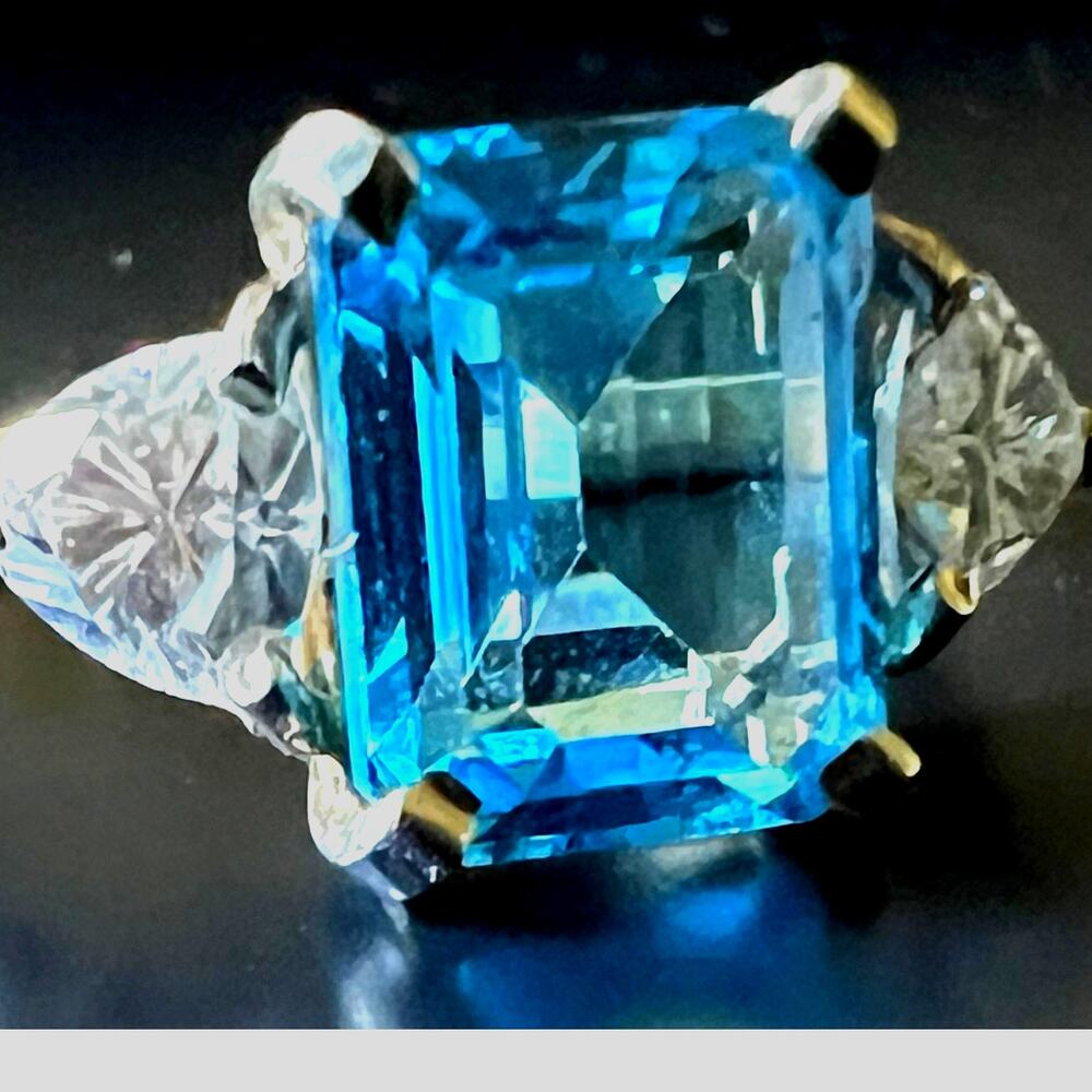 Sterling Silver Blue Topaz Ring & Moissanite Accents, 6.5